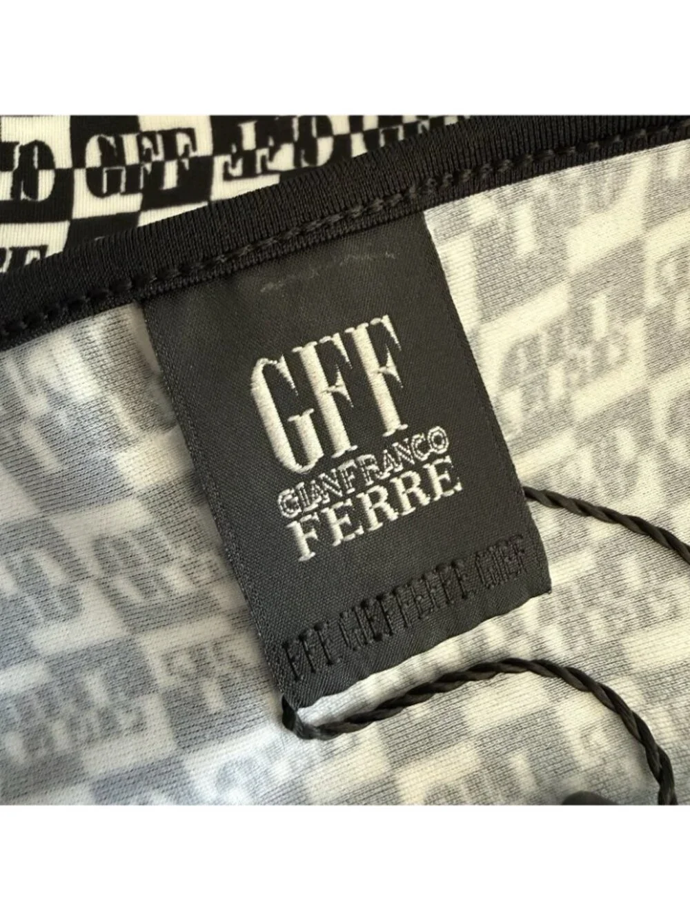 Vtg Y2K Gianfranco Ferré GFF Mini Skirt Swim Monogram Check Black White